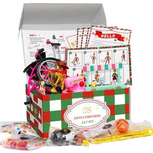 Elf Kit 28 Days of Christmas 2025 with 28 Daily Surprise Scenes & Accessories include Clothes Elf Adventure Starter Kit Countdown for Christmas Holiday Props Decoration Gift ideals (Elf Not Included)