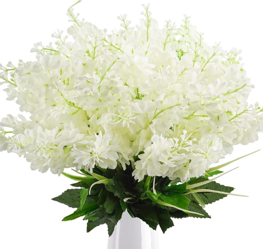 Uieke 6Pcs Artificial Fake Silk Wisteria Flowers, 13.7'' Faux Hyacinth Flowers for Home Garden Outdoor Cemetery Grave Fences Spring Summer Decor Floral Arrangements, White