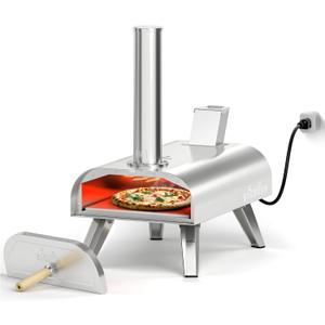BIG HORN OUTDOORS 12" Dual Fuel Pizza Oven Electric & Wood Pellet, Indoor & Outdoor High-Temp Pizza Maker (1000F) with Pizza Stone for Wood-Fired Flavor