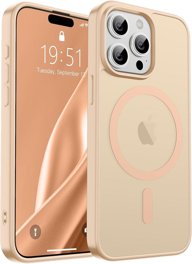SUPFINE Magnetic for iPhone 15 Pro Max Case (Compatible with MagSafe) (Military Grade Drop Protection) Slim Translucent Matte Shockproof with Anti-Fingerprint Phone Case, Sand Pink