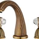 Antique Brass Bathroom Faucet Gold Three Holes Widespread Crystal Handle Bathroom Sink Faucets Retro Vintage Lavatory Vanity Faucet (Type 2 Brass)