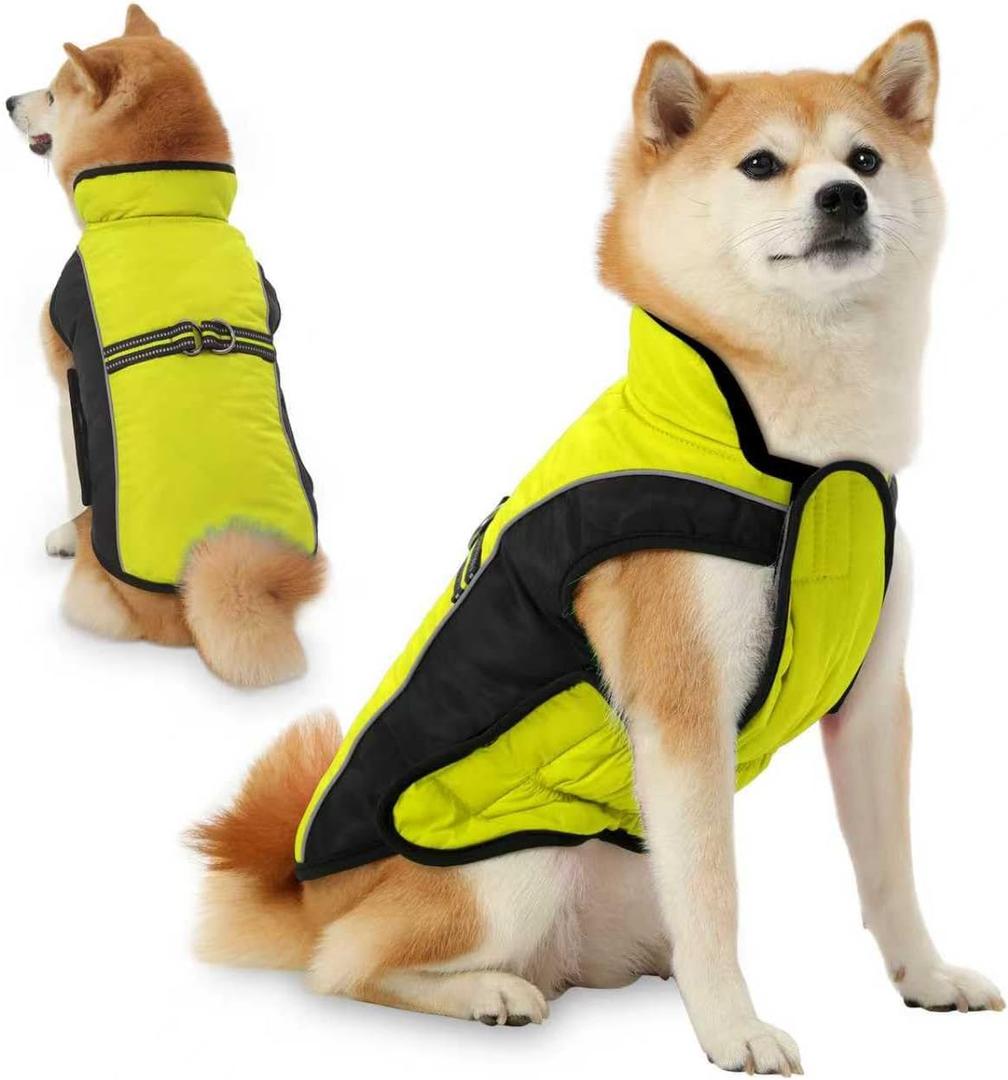 Dog Coat, Water-Resistant Dog Clothes, Warm Fleece Lining Dogs Coats, Winter Windproof Dogs Jackets with Reflective, Pet Vest for Small Medium Large Pets - 1 PCS (S ( 7-15 LB | 12.59"Neck Girth ), Fluorescent Yellow)