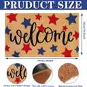 Whaline Patriotic Natural Coir Door Mat 4th of July Red Blue Star Welcome Mat Non-Slip Independence Day Entrance Door Rugs for 250th Anniversary Indoor Outdoor Home Bathroom Decor, 16.5 x 29 Inch