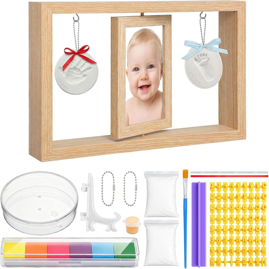 Sliner Baby Handprint Kit Quick Dry Clay, Rotating Wooden Keepsake Frame