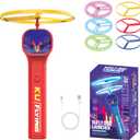 Electric Disc Launcher with 6 Flying Spinners, Glow-in-The-Dark Interactive Outdoor KU Flying Disc Launcher Toy for Kids & Adults,Rechargeable Spinning Fidget Toys for Endless Fun (Red)
