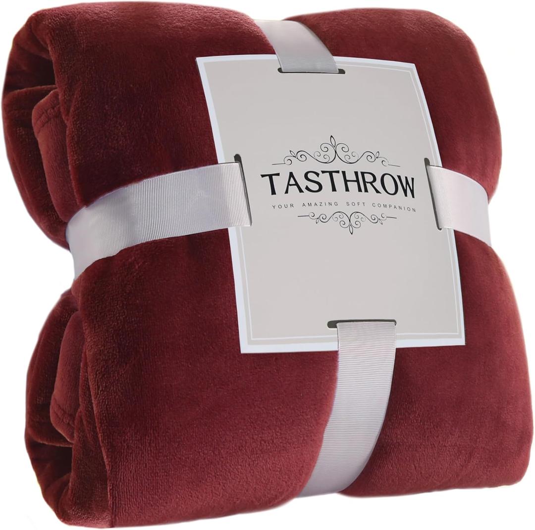 TASTHROW Burgundy Throw Blanket 50x60 Inches, Soft Plush Cozy Fleece Flannel Throw Blanket, Lightweight Warm Throws for Bed, Couch, Bedroom and Living Room, All Seasons