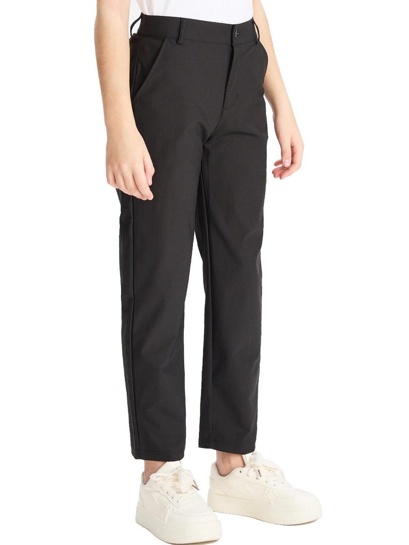 DEVOROPA Youth Boy's Golf Pants Quick Dry Athletic Chino Flat Front Pants Kids School Uniform Clothes Black M (Black, M)