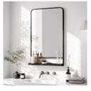 Novabright 28x18 Inch Bathroom Mirror with Shelf, Black Metal Frame, 2 in 1Wall Mounted, Rounded Corner, Modern Decorative Rectangle Vanity Mirror with Storage for Bathroom, Bedroom, Entryway