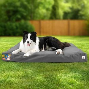 Sytopia 36 Inch Waterproof Indestructible Canvas Outdoor Dog Bed for Large and Medium Dogs, Chew Proof Dog Crate Bed with Washable Removable Cover, Indoor Outdoor Patio Pet Pad, Dark Grey