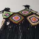 Verdusa Women's Tie Shoulder Halter Fringe Floral Crochet Long Cami Top Cover Up Black, Medium