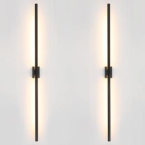 Only Suitable for Small Junction Box Set of 2 Minimalist Long Tube Linear LED Wall Sconce Hardwired 48 Inch Vanity Wall Light for Living Room Corridor Bathroom Bedroom (2 Pack, 48'', Black, Dimmable)