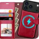 OCASE for iPhone 17 Pro Detachable Wallet Case with Card Holder, 2 in 1 PU Leather Flip Folio with RFID Blocking Stand Wrist Strap Shockproof Phone Cover 6.3 Inch 2025, Red