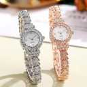 Womens Diamond Watch with Diamond Studded Bracelet Sparkling Round Dial Luxury Quartz Dress and Everyday Wristwatch Elegant Gift