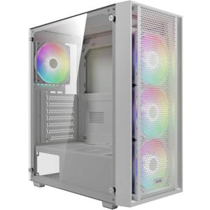 GAMDIAS White ATX Mid Tower Gaming Computer PC Case with Side Tempered Glass, Preinstalled 4X 120mm ARGB Fans, Support Up to 6X 120mm Fans, 360mm AIO/Radiator, 340mm GPU/VGA, 160mm CPU Air Cooler