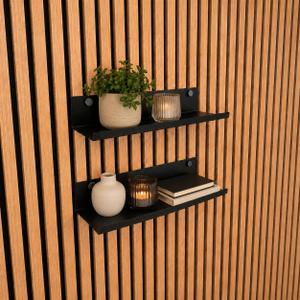 Acoustic Panel Shelf 20” – No Drill Slat Wall Mount Shelf for Wood Panels – Fits 0.5–0.6” Slat Spacing – Includes Clips & Screws – Heavy Duty Metal Shelf – Black - 2-Pack, 2 Pack Large