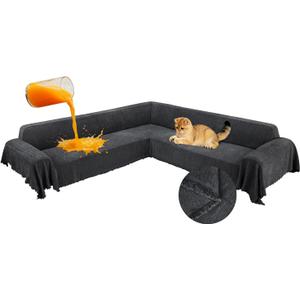 ROFASVCO 1OO% Waterproof Corner Sectional Couch Covers L Shape Chenille Sectional Sofa Cover with Tassel Soft Thick Washable Sofa Slipcover Furniture Protector for Dogs Pets (91" x 252",Charcoal Grey)