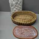 Bread Warmer Basket with Terracotta Stone – Includes Oven Mitts – Keeps Bread Warm – Rustic Gift for Holidays, Housewarming, Dinner Parties – Handwoven Natural Look – Kitchen Table Accessory