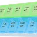 7 Day Weekly Pill AM PM Organizer, SysTech Large Pill Case Pill Box for Pills/Vitamin/Supplements/Medication (Blue/Green) (1 Count (Pack of 1)