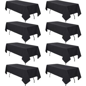 8 Pack Black Tablecloth 60 x 102 Inch Polyester Table Cloth for 6 Foot Rectangle Tables, Wrinkle Resistant Washable Decorative Fabric Table Covers for Wedding Party Banquet Buffet and Camping