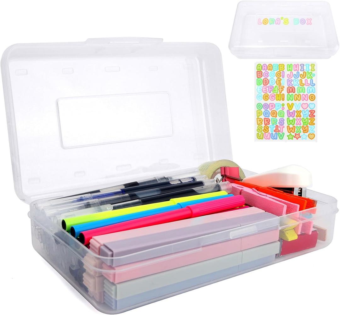3 x Clear Large Pencil Case Hard Plastic Pencil Box Office Supplies Storage Container Organizer Boxes for Girls Boys Big Capacity 1 Pack for Journaling Stationery Sticker Craft Hobby Art Supplies Medium