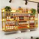 59in Wall Mounted Wine Rack, Floating Industrial Liquor Glass Holder 3 Tiers, Large Metal Wine Bottle Display Rack Hanging Shelf, for Home Bar Dining Room Decorative