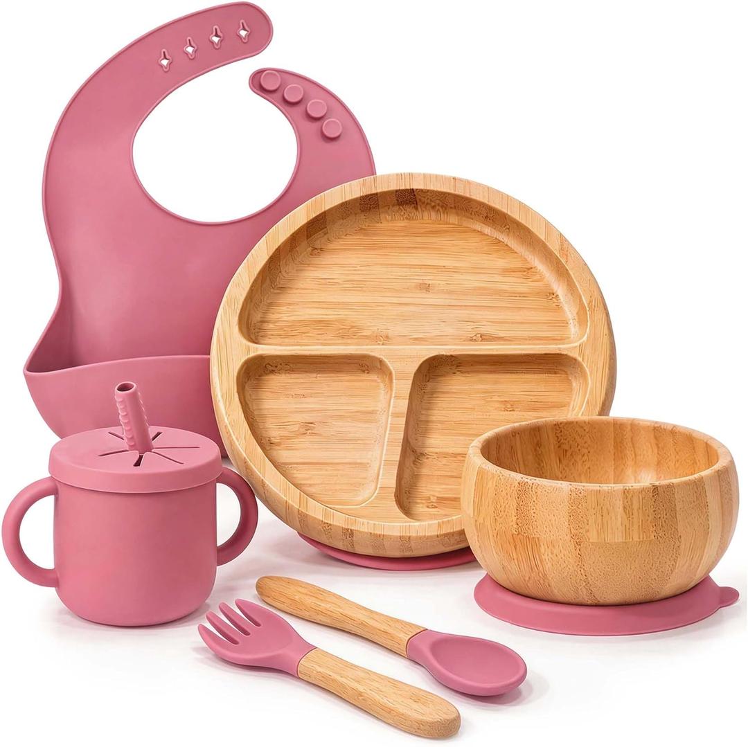 Bamboo Suction Plates for Babies and Bamboo Plates For Kids Baby Feeding and Weaning (Pink)