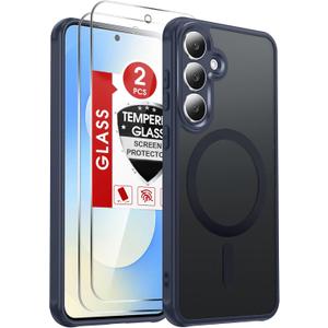 LeYi Compatible for Samsung Galaxy S25-FE Phone Case: [   ] [Mag-Safe Fit] with Screen Protector, Matte Translucent Soft-Touch Skin & Full Body for Cell Phone S25FE Cover, Blue