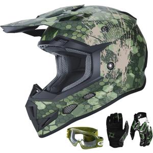 GLX GX623 Youth ATV/Dirt Bike Helmet Combo - Camo, Medium - DOT