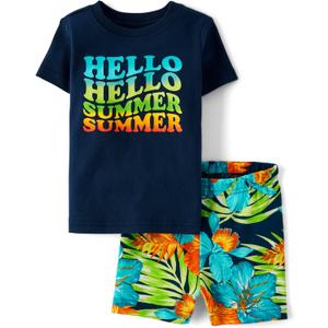 The Children's Place Baby-Boys And Toddler Short Sleeve Top and Shorts Snug Fit 100% Cotton 2 Piece Pajama Set, Size 0-3 M