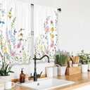 Riyidecor Floral Flower Curtains Short Small Plants Botanical Leaves Leaf Rod Pocket Colorful Watercolor Women Girls Pink Green Bedroom Living Room Treatment Fabric 2 Panels 26Wx36H Inch