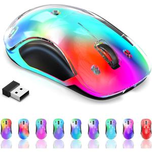 memzuoix 2.4G Wireless Mouse with Customizable Cover & 9-Color LED - Rechargeable Ergonomic, 1200 DPI, 5 Buttons, USB Receiver for PC/Mac - White