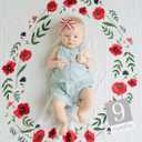 Little Unicorn Keepsake Monthly Milestone Photo Blanket  47 x 46  Milestone Cards Included - 100% Cotton Muslin  Machine Washable  Playful Designs - for Boys & Girls (Summer Poppy)