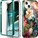 Cute Flower Case for iPhone 15 Plus 6.7 inch Built with Screen Protector, Lightweight and Stylish Full Body Shockproof Protective Rugged TPU Case for Women/Girls