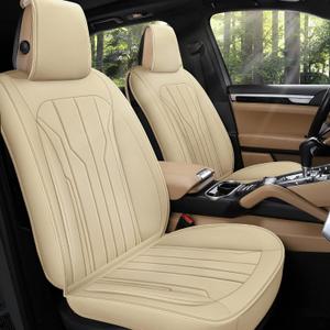 AOOG Leather Car Seat Covers, Leatherette Automotive Seat Covers for Cars SUV Pick-up, Non-Slip Vehicle Car Seat Covers Universal Fit Set for Auto Interior Accessories, Full Set, Beige
