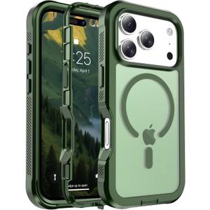 Magnetic for iPhone 17 Pro Case, [Compatible with MagSafe][Military Grade Drop Protection][Heavy Duty Protection][Non-Slip][Shockproof] 2-Layer Durable Bumper Phone Casee 6.3''-Army Green