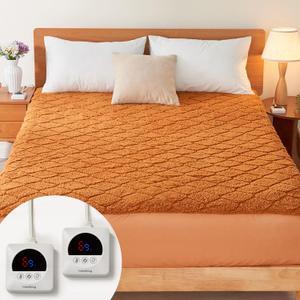 Electric Heated Mattress Pad King Size Heating Mattress Pad Dual Control 78x80IN Sherpa Warm Winter Deep Pocket 6 Heat Settings 1-9-Hour Timer Auto-Off Machine Washable Mocha Mousse New Launch