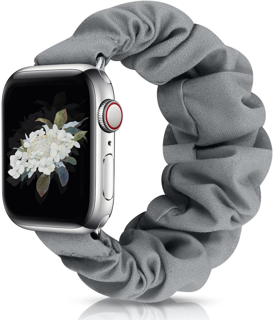 JIELIELE Compatible with Scrunchie Apple Watch Band 38mm 40mm 41mm 42mm 44mm 45mm 49mm for Women, Cute Wristbands Straps Elastic Scrunchy Band for iWatch Series 9 8 7 6 5 4 3 2 1 SE (M-42/44 Grey)