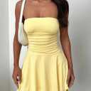 YBSKG Women Sexy Tube Top Silk Dress Strapless Ruched Waist Ruffle Tiered Layer Mini Dress Party Short Dresses (Yellow, S)