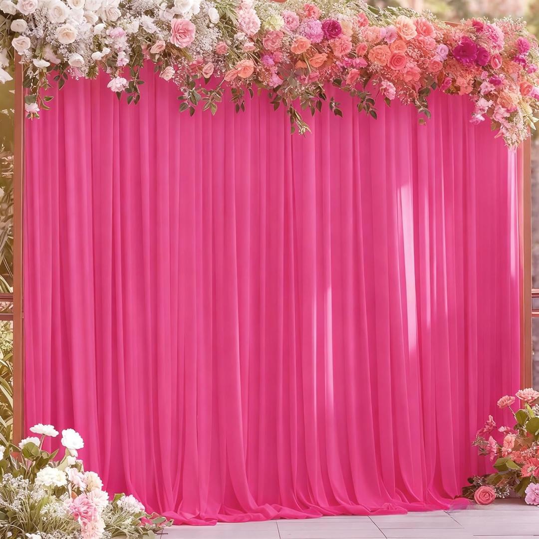 8x10FT Hot Pink Backdrop Curtains for Wedding Parties, Wrinkle Free Polyester Fuchsia Photography Backdrop Drapes for Baby Shower Birthday Parties Valentines Decorations 4x10ft,2 Panels