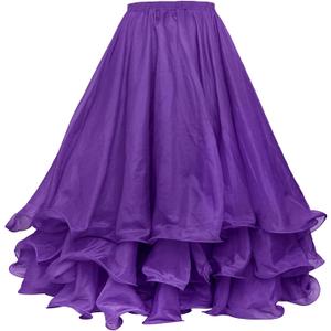 Belly Dance Skirt Halloween Tribal Chiffon Tiered Maxi Full Skirt 37.8 Inch Length (Purple) One Size