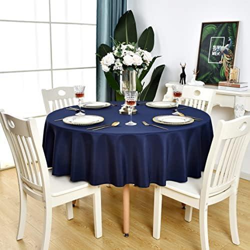 KAIPHO Navy Blue Round Tablecloth Waterproof Stain Resistant Wrinkle Free Table Cloth 210GSM Polyester Washable Wipeable Table Cover for Party, Banquet, Wedding, Indoor and Outdoor (48 inch, Circle)