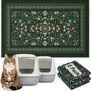 Bienbee Cat Litter Mat, 2PCS 33"x22" Machine Washable Litters Box Mats Non-Slip &Waterproof Cat Litters Trapping Mats Easy to Clean Mat for Litter Box Less Waste Protects Floors Dark Green L