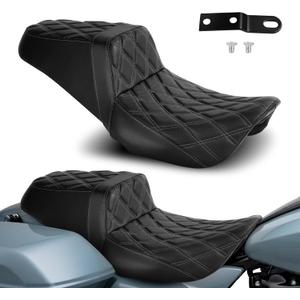 Black Stitch One-Piece Seat Driver & Passenger Seat 2-Up Fit For 2008-2025 2026 Harley Touring Road King Road Glide Electra Glide