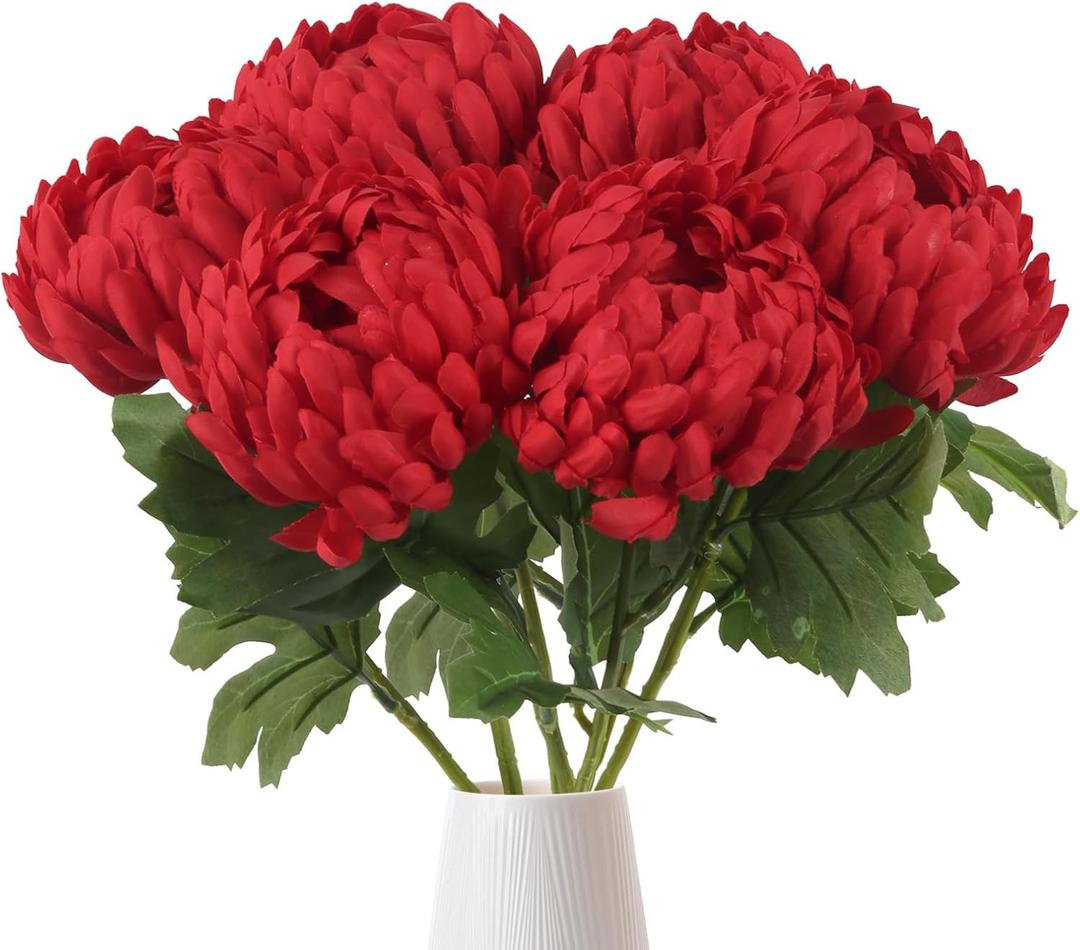 6pcs Large Chrysanthemums Artificial Flowers 18.8 in Red Artificial Mums Flowers Silk Flower Spider Mum Flower for Floral Arrangements Bouquets Home Decor (red)