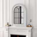 36x24 inches Wooden White Arch Window Mirror with Grid Frame, Decorative Arched Vanity Wall Mirrors for Bedroom Dresser, Bathroom, Living Room, or Entryway Decor