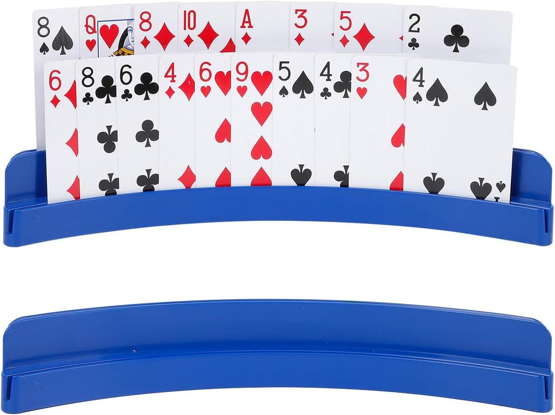 2 Packs of Double-Layer Card HoldersPlaying Card Holder for Kids Adults Hands Free Card Holder for Family Card Game Nights Poker Parties (Blue-black(2pack))