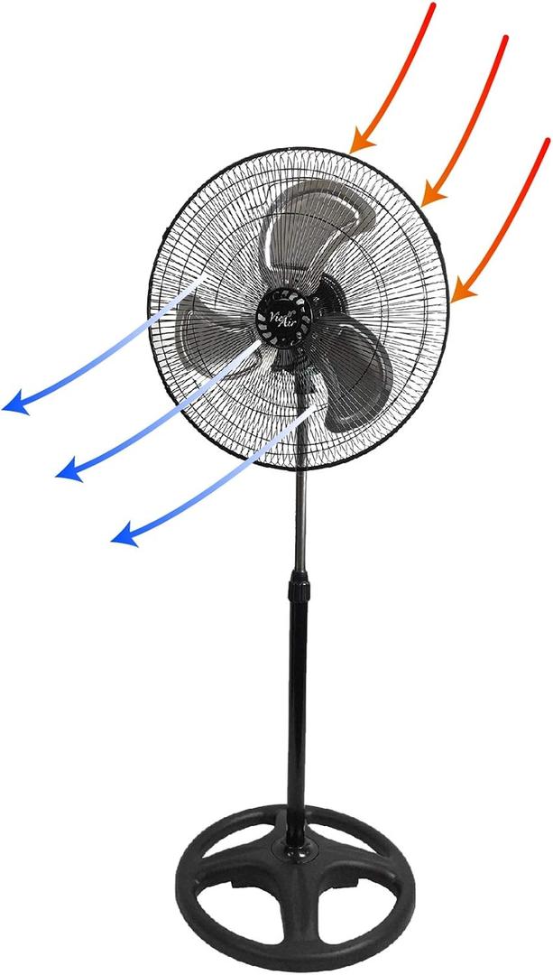 Vie Air 18 Inch Industrial Heavy Duty Pedestal Oscillating Metal Stand Fan, Black
