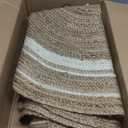 100% Jute Area Rug Approx 4 Feet - Braided Design Hand Woven Natural White Rings Carpet - Home Decor for Living Room Hallways - Round Natural Fibers