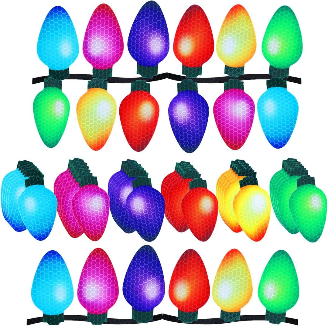 Outus 40 Pcs Christmas Car Magnets Decor Bulk Lights Car Refrigerator Stickers Xmas Reflective Lights Bulb Magnets for Cruise Ship Garage Door Decor (2.8 x 1.4 Inches, Dark Color)