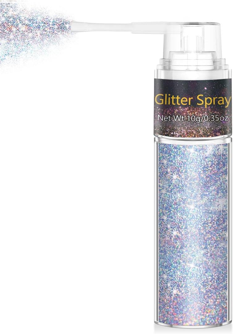 Hair and Body Glitter Spray, 1PC Glint-Rainbow Hair Glitter Extra Fine Face Shimmer Powder for Clothes, Festival Loose Sparkle Powder for Rave Clothes Nail Art Easter Halloween Crafts (Glint-Rainbow)